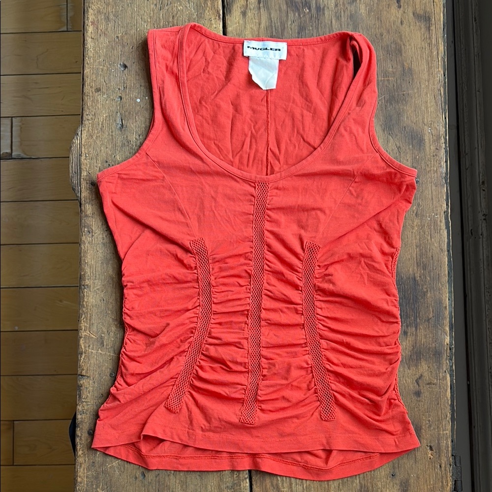 Mugler Orange Ruched Tank Top